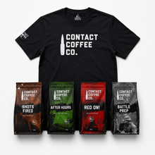 Load image into Gallery viewer, Coffee Bundle: 4 Ground Coffees + T-Shirt | Starter Pack