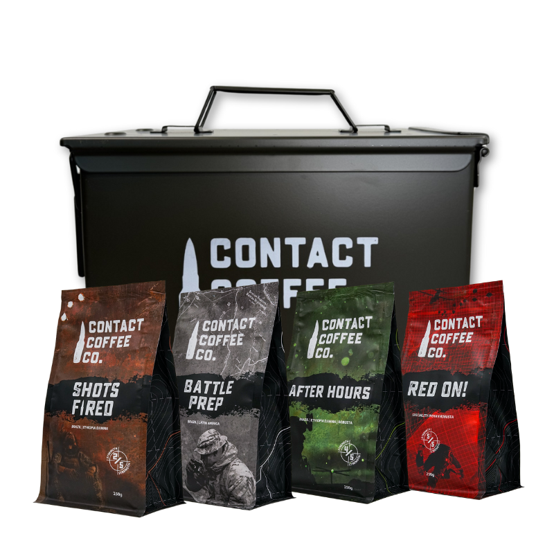 Coffee Resupply ammo tin gift set, a gift idea for men who have everything