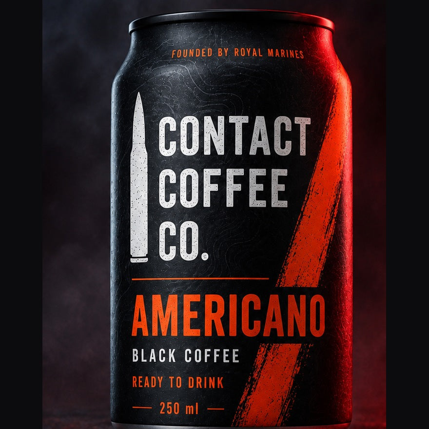Contact Coffee Co Americano, a naturally lactose free and dairy free 250ml black canned coffee