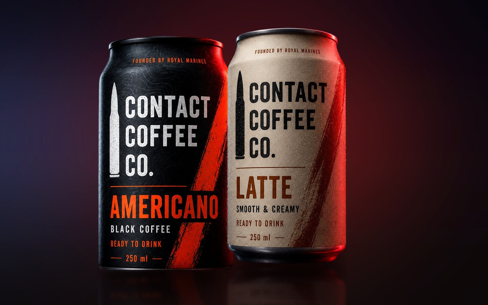 Contact Coffee canned range, Americano and Latte ready to drink, 250ml