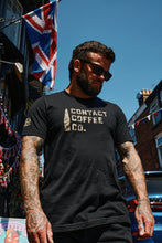 Load image into Gallery viewer, Contact Coffee camo T-shirt, black, front view
