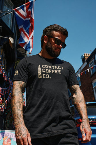 Contact Coffee camo T-shirt, black, front view