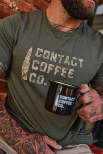 Contact Coffee camo T-shirt, military green, front view