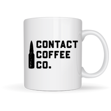 Load image into Gallery viewer, White Contact Coffee mug with black logo
