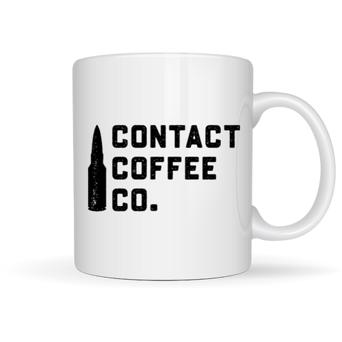 White Contact Coffee mug with black logo