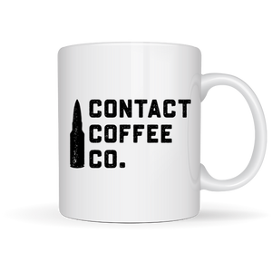 White Contact Coffee mug with black logo