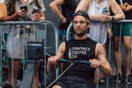  Male black vest on model at gym