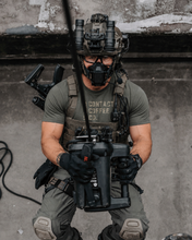 Load image into Gallery viewer, Contact Coffee Camo T-Shirt, Military Green - camo stencil logo worn on operations
