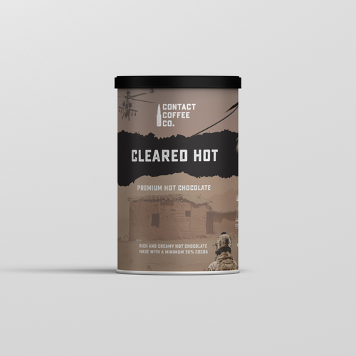 Contact Coffee Co. Cleared Hot premium hot chocolate packaging on a light gray background