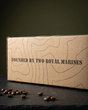 Load image into Gallery viewer, Founded By Two Royal Marines printed on the side of the Coffee Resupply Gift Box
