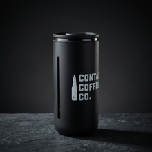 Load image into Gallery viewer, 450ml travel cafetière at a three quarter angle, showing the plunger slot in the casing

