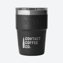 Load image into Gallery viewer, YETI x Contact Coffee Co Rambler 16oz Stackable Cup in black, laser etched Contact Coffee Co logo, front view
